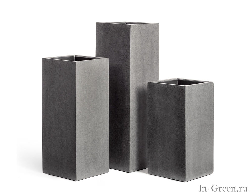 Кашпо Treez Effectory Beton высокий куб, тёмно-серый бетон, от 31*60 до 31*97 см