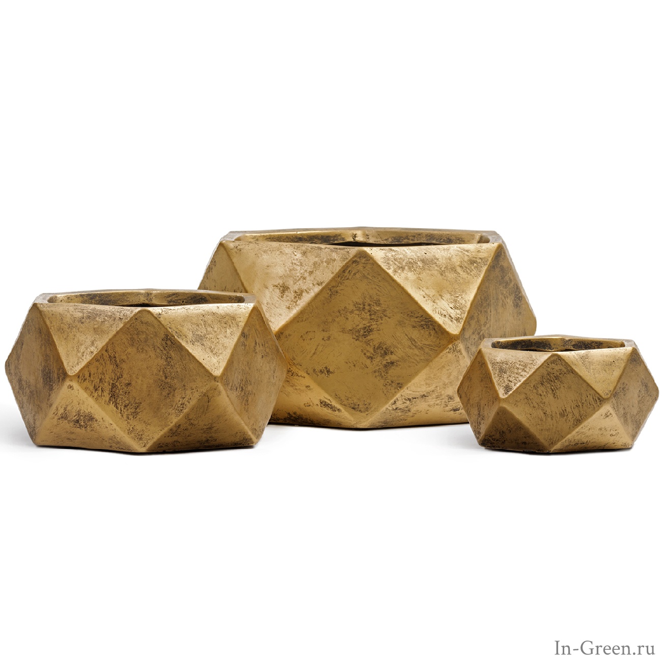 Кашпо Treez Ergo Rombo низкая чаша-многогранник, застаренное золото, от 30 до 58 см