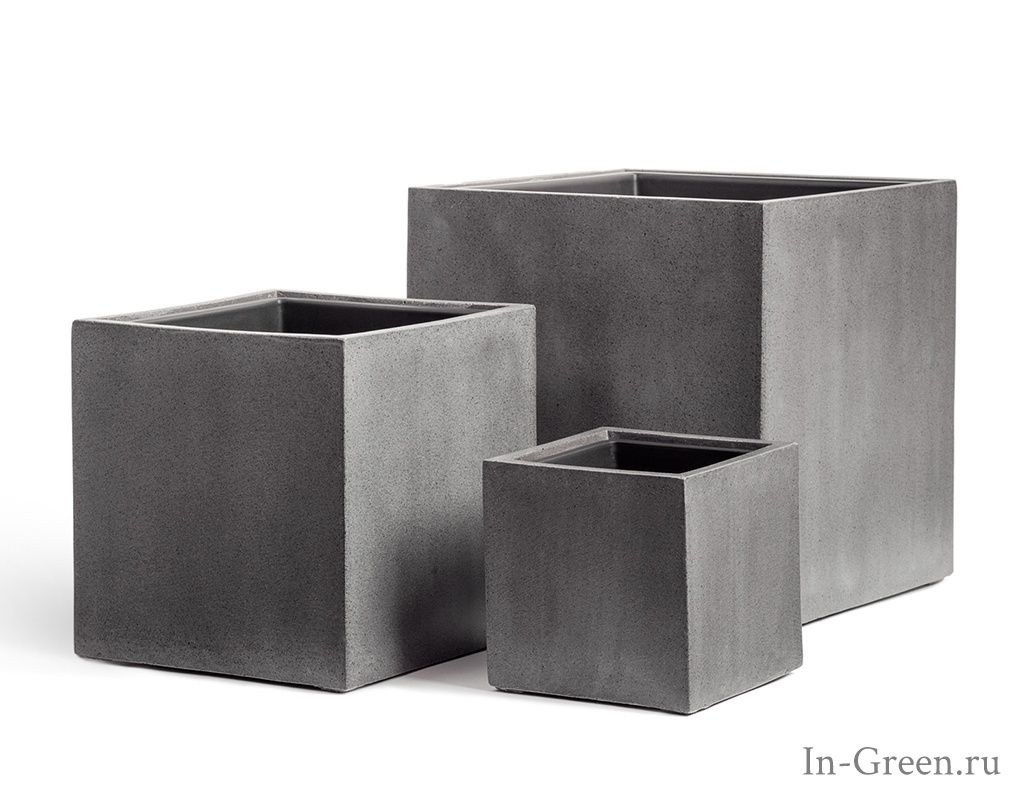 Кашпо Treez Effectory Beton куб, тёмно-серый бетон, от 20 до 50 см
